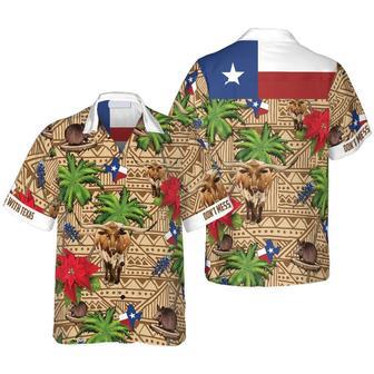 Brown Tribal Pattern Texas Hawaiian Shirt, Don't Mess With Texas Armadillo And Longhorn Texas State Shirt For Men Summer Gifts | Newhawaiianshirts UK