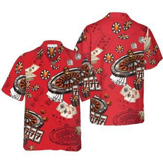 Casino Pattern Red Background Red Unisex Hawaiian Shirt Aloha Shirt | Newhawaiianshirts AU