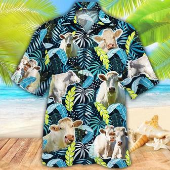 Charolais Cattle Lovers Jungle Leaves Hawaiian Shirt Summer Gifts | Newhawaiianshirts AU