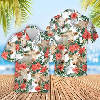 Charolais Cow Hawaiian Flowers , Gift For Farm Clothing, Summer Gift For Men And Women Unisex Hawaiian Shirt Aloha Shirt | Newhawaiianshirts DE