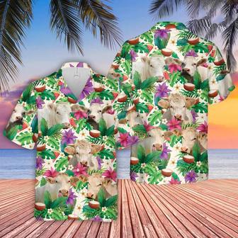 Charolais Summer Floral , Farm Lover Hawaii Shirt, Hawaiian Casual Button Down Shirt Unisex Hawaiian Shirt Aloha Shirt | Newhawaiianshirts AU