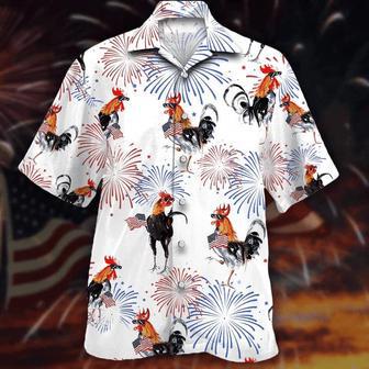 Chickens And Fireworks White Theme Hawaiian Shirt Summer Gifts | Newhawaiianshirts AU