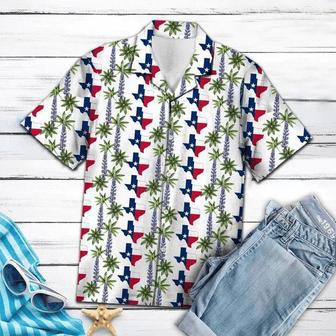 Classic Map Of Texas Flag Bluebonnet And Leaves Pattern Hawaiian Shirt Summer Gifts | Newhawaiianshirts AU