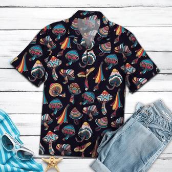 Colorful Mushroom In Black Background Hawaiian Shirt Summer Gifts | Newhawaiianshirts UK