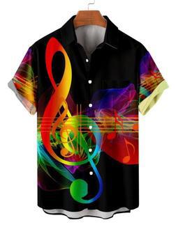 Colorful Musical Note Print Casual Shirt, For Men Unisex Hawaiian Shirt Aloha Shirt | Newhawaiianshirts