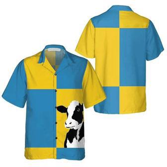 Cow On Yellow And Blue Background , Cow , Summer Gifts For Men And Women Unisex Hawaiian Shirt Aloha Shirt | Newhawaiianshirts AU