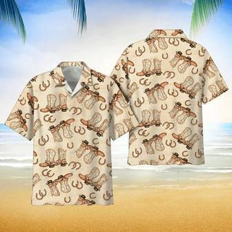 Cowboy Boots And Horseshoes Vintage Background Hawaii Shirt Button Down Short Sleeves Unisex Hawaiian Shirt Aloha Shirt | Newhawaiianshirts AU