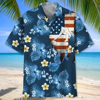 Curling Usa Blue Tropical , For Men, Summer Gift Unisex Hawaiian Shirt Aloha Shirt | Newhawaiianshirts UK