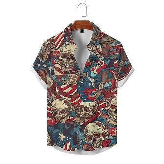 Dkull Flag Print Beach Holiday Style Short Sleeve Shirt, For Men Unisex Hawaiian Shirt Aloha Shirt | Newhawaiianshirts