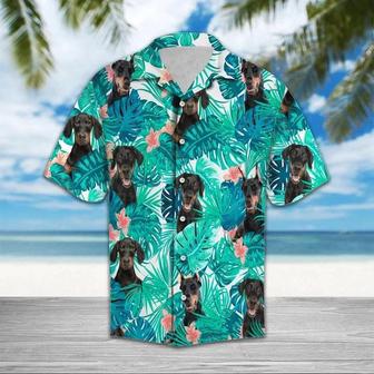 Doberman Hiding Behind Tropical Leave Hawaiian Shirt Summer Gifts | Newhawaiianshirts UK