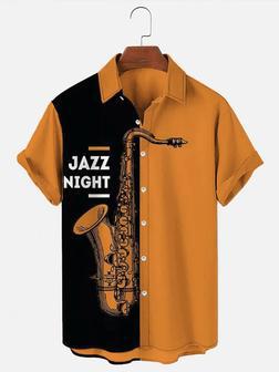 Fashionable Jazz Musical Instrument Print Color Contrast Men's Shirt, Summer Gift For Women, Men Unisex Hawaiian Shirt Aloha Shirt | Newhawaiianshirts