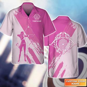 Female Archer Silhouette Pink , Gift For Archer Sport Lovers Unisex Hawaiian Shirt Aloha Shirt | Newhawaiianshirts DE