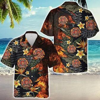 Firefighter Fire Floral Tropical Hawaiian Shirt, Gift For Firefighter Summer Gifts | Newhawaiianshirts AU