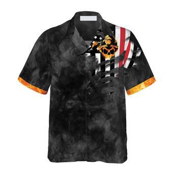 Firefighter Golden Skull And Ripped American Flag Firefighter Hawaiian Shirt, Black And Gold Firefighter Shirt For Men Summer Gifts | Newhawaiianshirts CA