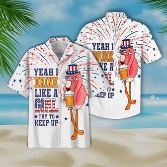 Flamingo American Flag Yeah I Drink Like A Girl Try To Keep Up Print Unisex Hawaiian Shirt Aloha Shirt | Newhawaiianshirts CA