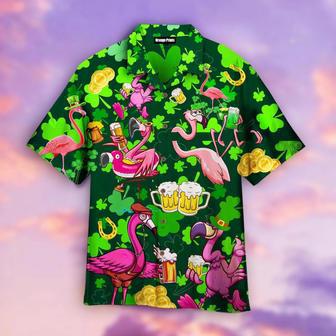 Flamingo And Beer Patrick�S Day For Men & Women, Gift For Patrick's Day Unisex Hawaiian Shirt Aloha Shirt | Newhawaiianshirts AU