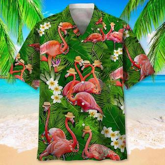 Flamingo Green Tropical , Short Sleeve Summer Vacation Beach Shirts For Men Unisex Hawaiian Shirt Aloha Shirt | Newhawaiianshirts UK