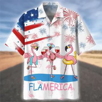 Flamingo Wine Flamerica Of July Independence Day Unisex Hawaiian Shirt Aloha Shirt | Newhawaiianshirts AU