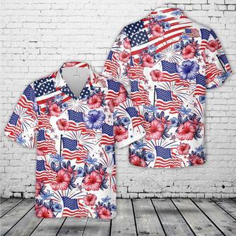 Flower American Flag Of July Unisex Hawaiian Shirt Aloha Shirt | Newhawaiianshirts CA