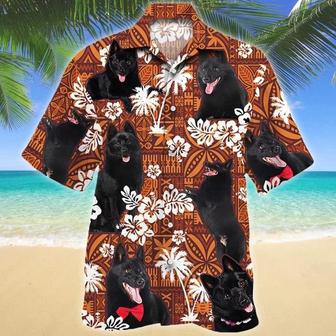 Funny Black Schipperke Dog On Red Tribal Pattern Hawaiian Shirt Summer Gifts | Newhawaiianshirts