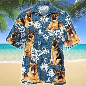 German Shepherd Shirts, Tongue Out German Shepherd Dog Lovers Blue Tribal Pattern Hawaiian Shirt Summer Gifts | Newhawaiianshirts AU