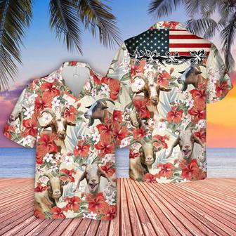 Goat Hibicus Floral Us Flag , Summer Aloha Shirt Men And Women Unisex Hawaiian Shirt Aloha Shirt | Newhawaiianshirts UK