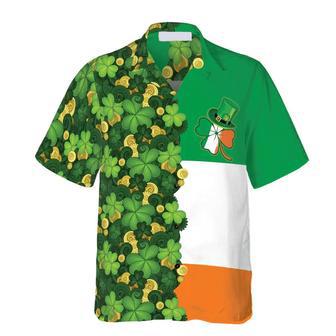 Gold Coins Shamrock Saint Patrick's Day Irish Ireland Flag Unisex Hawaiian Shirt Aloha Shirt | Newhawaiianshirts CA