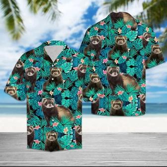 Happy Ferret Tropical Palm Leaves Summer Vacation Gift Hawaiian Shirt Summer Gifts | Newhawaiianshirts UK