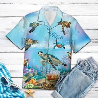 Happy Turtle Swimming Undersea Life Themed Hawaiian Shirt Summer Gifts | Newhawaiianshirts UK