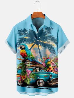 Hawaiian Coconut Palm Parrot Car Men's Shirts Unisex Hawaiian Shirt Aloha Shirt | Newhawaiianshirts DE