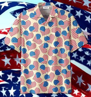 Heart Pattern Independence Day Patriotic Unisex Hawaiian Shirt Aloha Shirt | Newhawaiianshirts DE