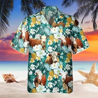 Hereford Floral Hawaiian Shirt, Beach Shirt For Farm Animal Lovers Summer Gifts | Newhawaiianshirts UK