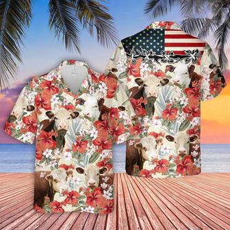 Hereford Hibicus Floral Us Flag , Summer Gift For Men And Women Unisex Hawaiian Shirt Aloha Shirt | Newhawaiianshirts UK