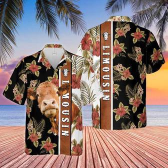 Hibiscus Flowers Limousin Cattle Brown All Over Printed Hawaiian Unisex Hawaiian Shirt Aloha Shirt | Newhawaiianshirts CA