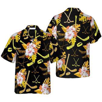 Hockey Tropical Black & Yellow Hawaiian Shirt For Men And Women Summer Gifts | Newhawaiianshirts