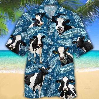 Holstein Friesian Cattle Lovers Blue Feather Hawaii Hawaiian Shirt Summer Gifts | Newhawaiianshirts CA