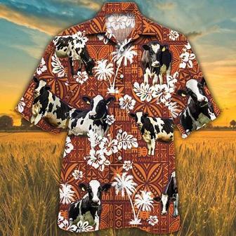 Holstein Friesian Red Tribal Hawaiian Shirt, Animal Cow Short Sleeve Hawaiian Aloha Shirt For Men, Women Summer Gifts | Newhawaiianshirts DE