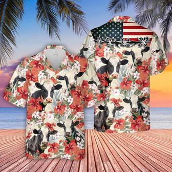 Holstein Hibicus Floral Us Flag Unisex Hawaiian Shirt Aloha Shirt | Newhawaiianshirts UK