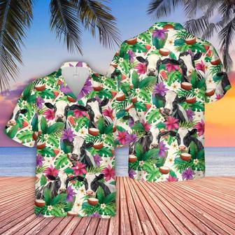 Holstein Summer Floral , Farm Lover Hawaii Shirt, Hawaiian Casual Button Down Shirt Unisex Hawaiian Shirt Aloha Shirt | Newhawaiianshirts AU