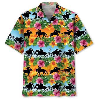 Horse Racing Tropical Color For Men And Women Unisex Hawaiian Shirt Aloha Shirt | Newhawaiianshirts UK