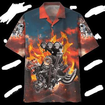 Hot Rod Hot Rod Engine Fire Red Blue Brown Hawaii Aloha Shirt Unisex Hawaiian Shirt Aloha Shirt | Newhawaiianshirts CA