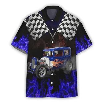 Hot Rod On Purple Blue Flame All Printed Unisex Hawaiian Shirt Aloha Shirt | Newhawaiianshirts CA