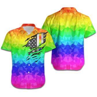 Lgbt Aloha S For Summer, Polygonal American Flag Inside Colorful Rainbow Lgbt S Unisex Hawaiian Shirt Aloha Shirt | Newhawaiianshirts DE