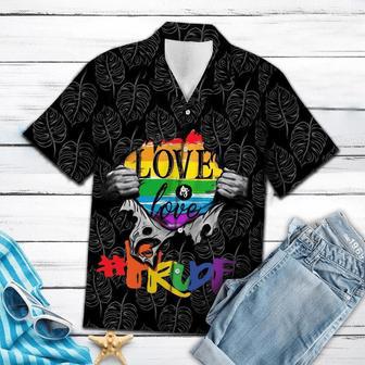 Lgbt Hawaii Shirt, Love Is Love Inside Black White Trpical Leafs Hawiian Aloha Shirt Unisex Hawaiian Shirt Aloha Shirt | Newhawaiianshirts AU