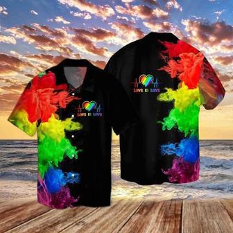 Lgbt , Love Is Love Heartbeat Rainbow Smoke Unisex Hawaiian Shirt Aloha Shirt | Newhawaiianshirts AU