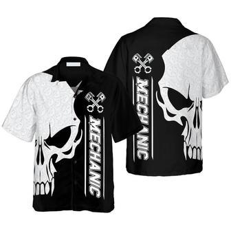 Mechanic Proud Skull Black White Hawaiian Shirt Summer Gifts | Newhawaiianshirts CA