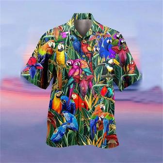 Men's Shirt Summer , Camp Collar Shirt Graphic Shirt Aloha Shirt, Parrot Turndown Yellow Light Green Pink Red Blue Print Unisex Hawaiian Shirt Aloha Shirt | Newhawaiianshirts AU