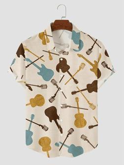 Men's Simple Music Guitar Print Casual Shirt, For Men Unisex Hawaiian Shirt Aloha Shirt | Newhawaiianshirts