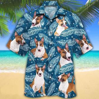 Miniature Bull Terrier Dog Lovers Blue Feather Hawaii Hawaiian Shirt Summer Gifts | Newhawaiianshirts UK