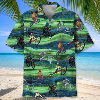 Mountain Bike Seamless Pattern , Men's Unisex Summer Beach Casual Short Sleeve Summer Vacation Beach Shirts Unisex Hawaiian Shirt Aloha Shirt | Newhawaiianshirts DE